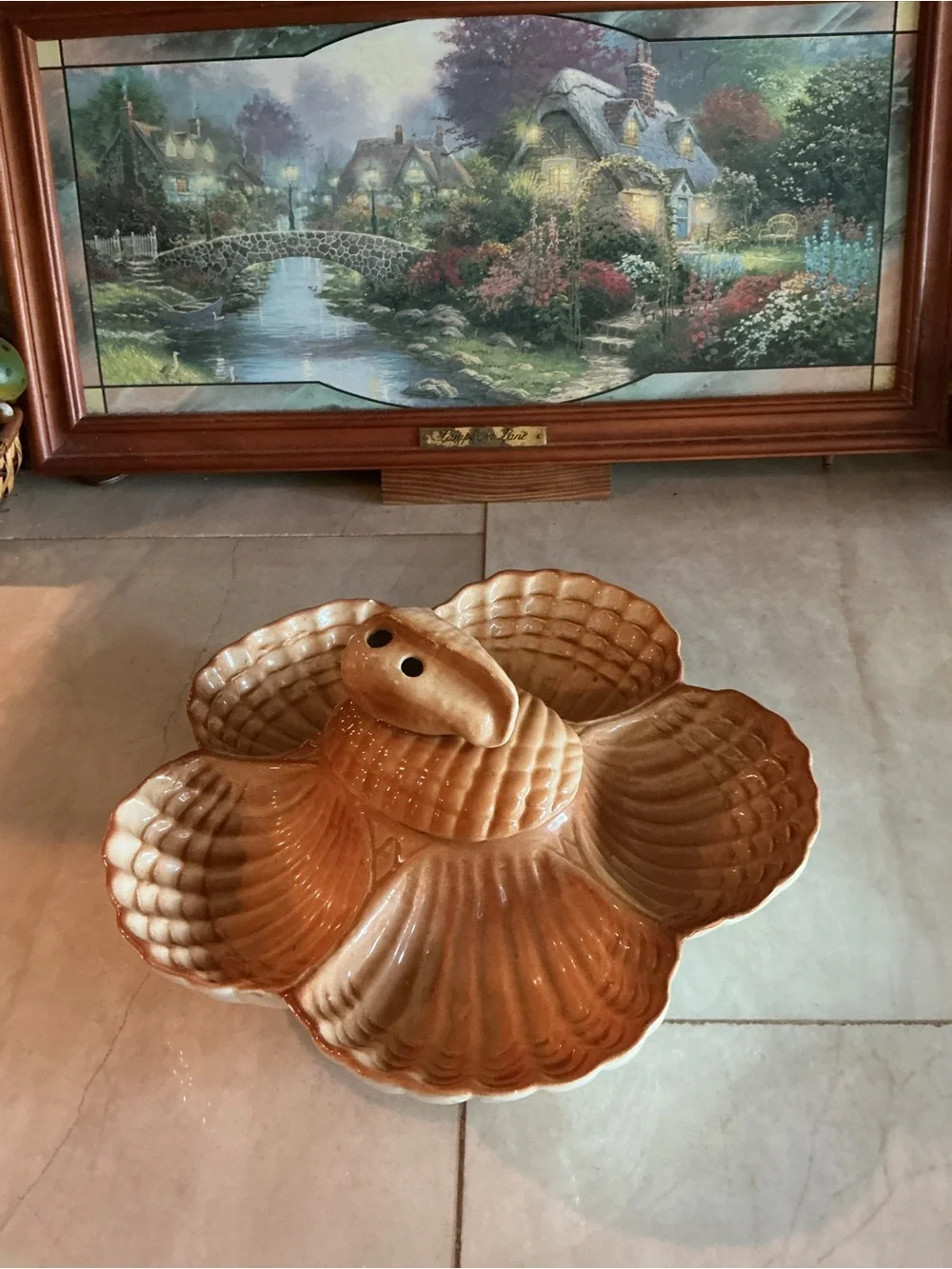 Adorable vintage Ceramic Shell-Style Serving Platter in Warm Tan